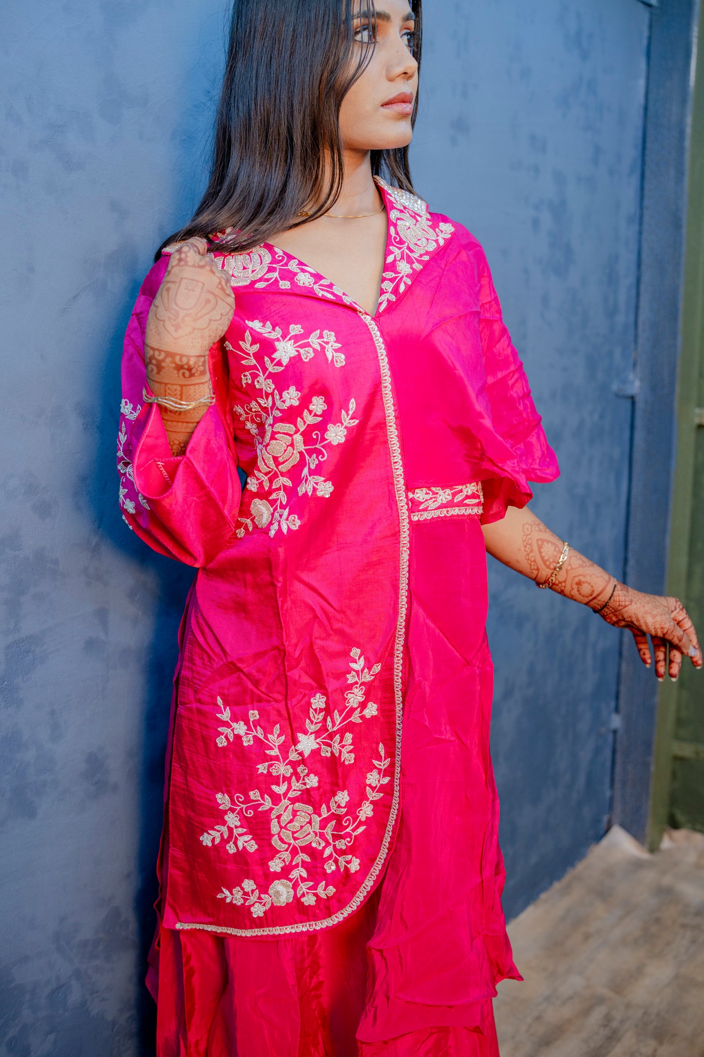 Graceful Baby Pink Piping & Stone Work Indo-Western 2-Piece Set