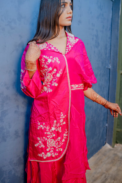 Graceful Baby Pink Piping & Stone Work Indo-Western 2-Piece Set