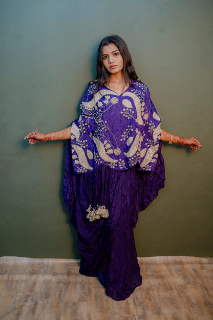 Purple Indo-Western 2-Piece Set with Hand Thread Work