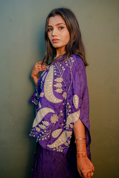 Purple Indo-Western 2-Piece Set with Hand Thread Work