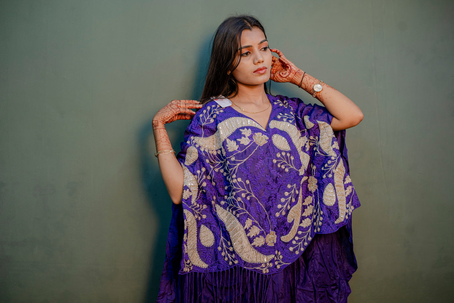 Purple Indo-Western 2-Piece Set with Hand Thread Work