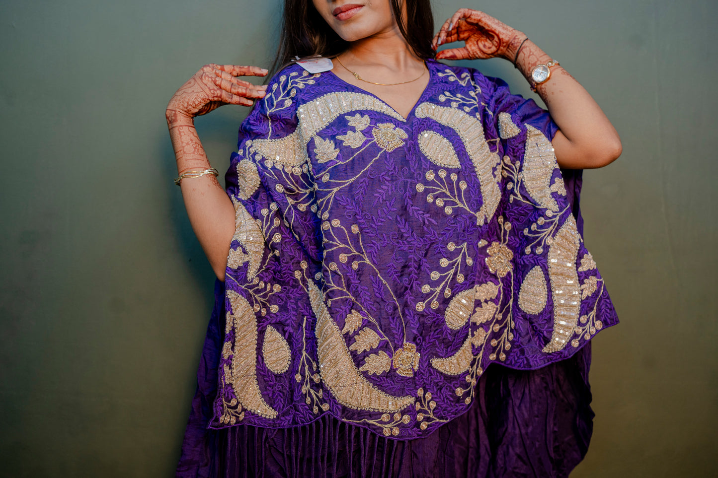 Purple Indo-Western 2-Piece Set with Hand Thread Work