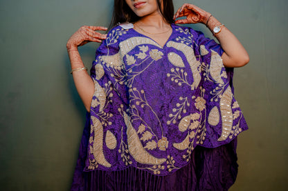Purple Indo-Western 2-Piece Set with Hand Thread Work