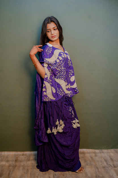 Purple Indo-Western 2-Piece Set with Hand Thread Work