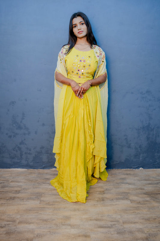 Yellow & Peach Indo-Western 3-Piece Set