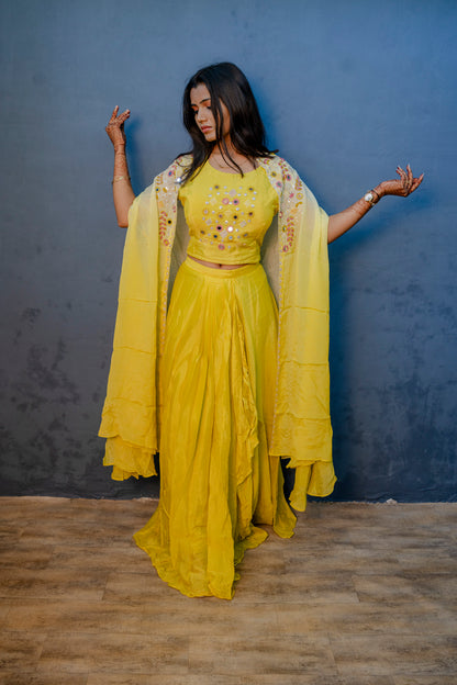 Yellow & Peach Indo-Western 3-Piece Set