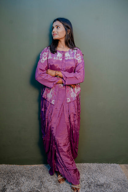 Elegant Purple Thread Work Indo-Western 3-Piece Set