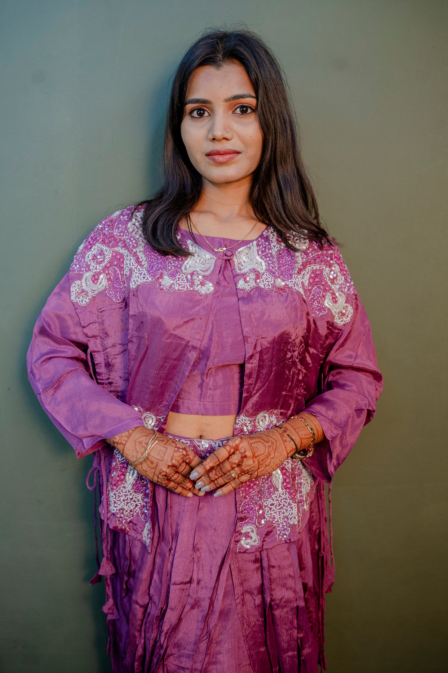 Elegant Purple Thread Work Indo-Western 3-Piece Set