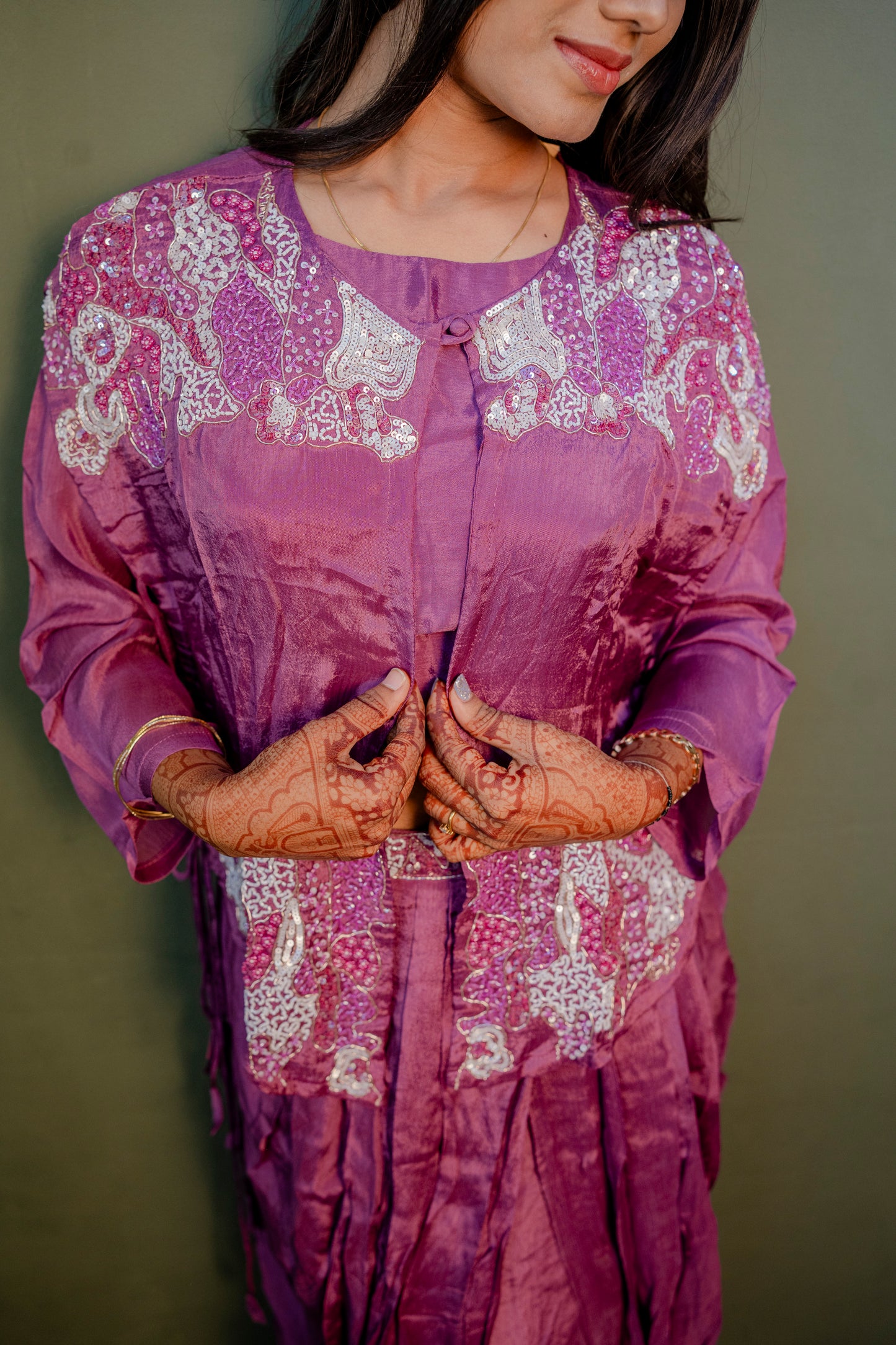 Elegant Purple Thread Work Indo-Western 3-Piece Set