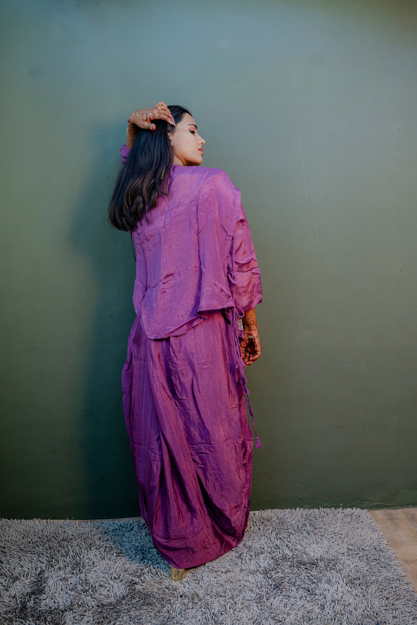 Elegant Purple Thread Work Indo-Western 3-Piece Set