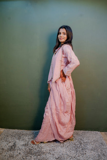 Elegant Peach Thread Work Indo-Western 3-Piece Set