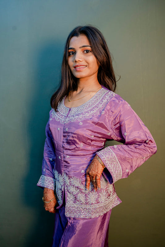 Elegant Purple Thread Work Indo-Western 2-Piece Set