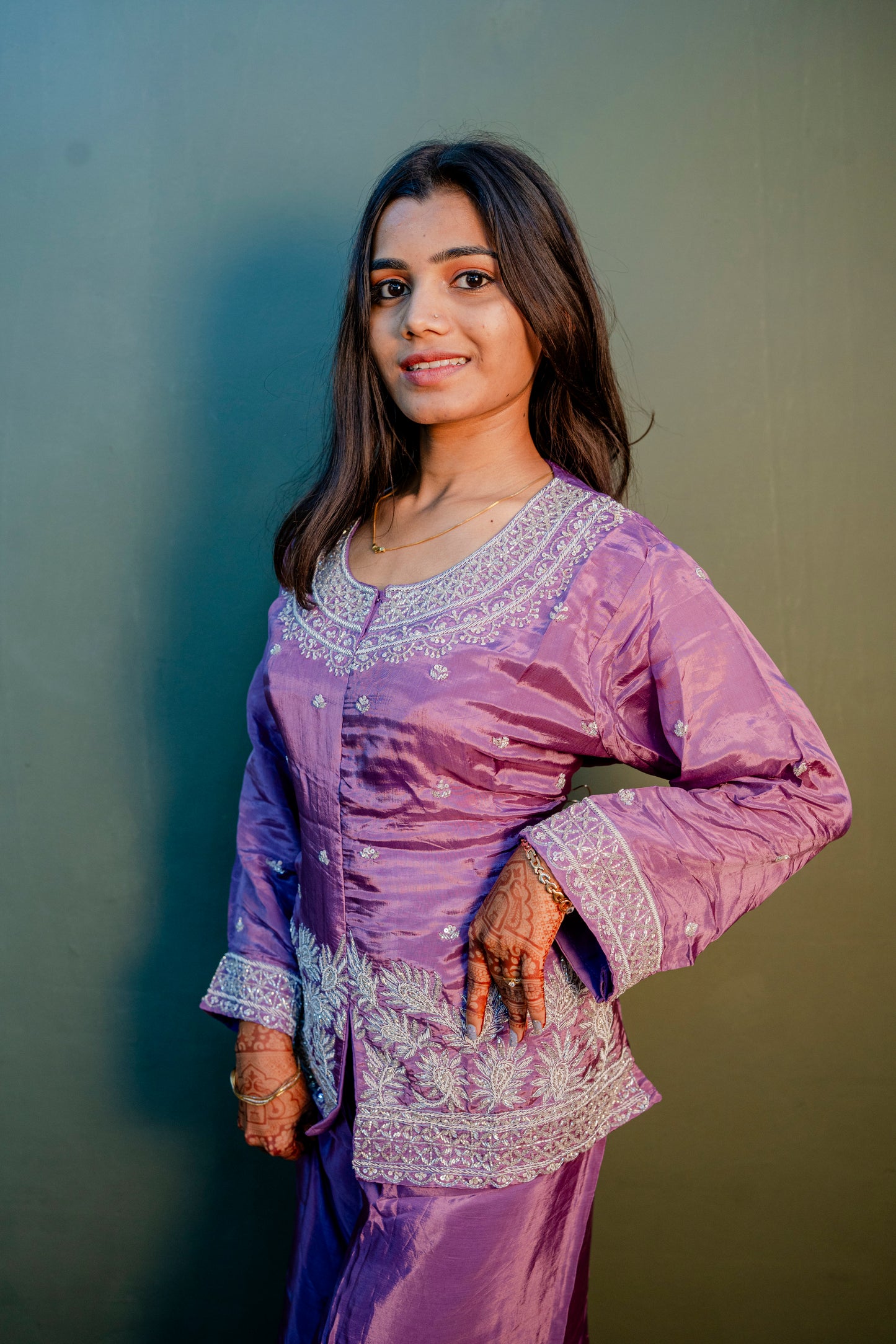 Elegant Purple Thread Work Indo-Western 2-Piece Set
