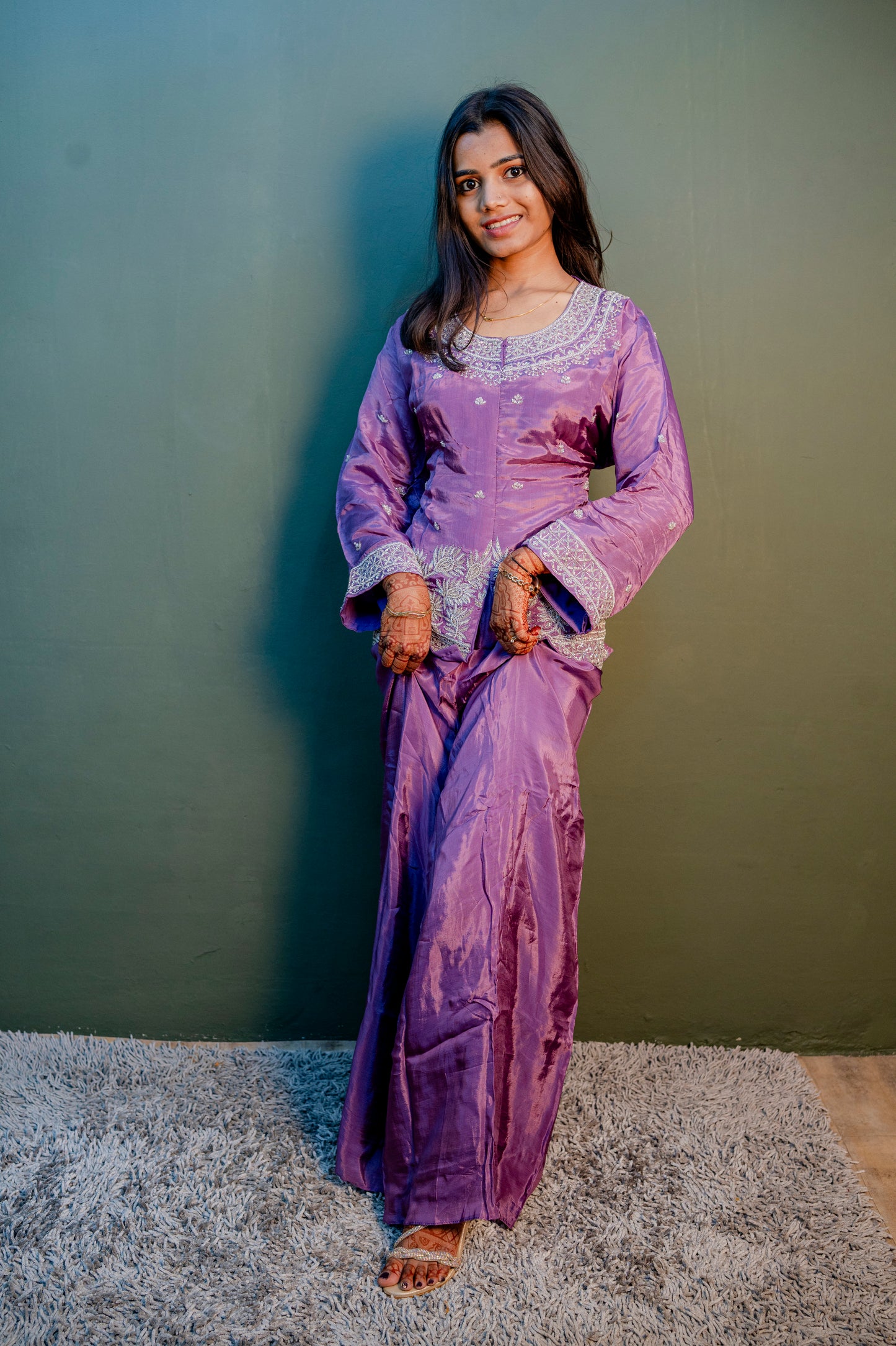 Elegant Purple Thread Work Indo-Western 2-Piece Set