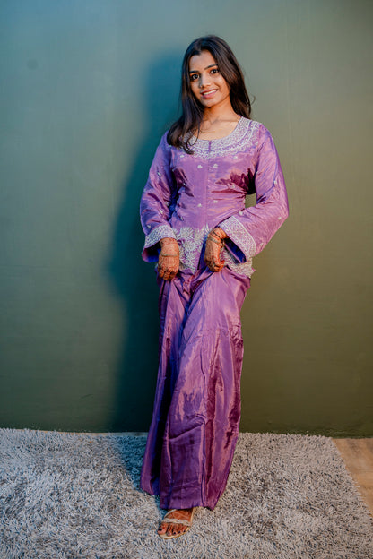 Elegant Purple Thread Work Indo-Western 2-Piece Set