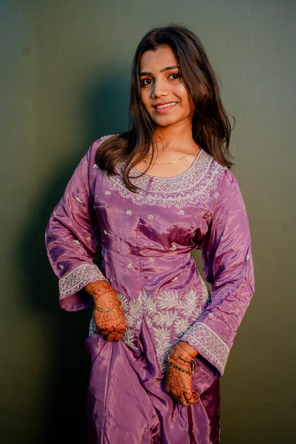 Elegant Purple Thread Work Indo-Western 2-Piece Set
