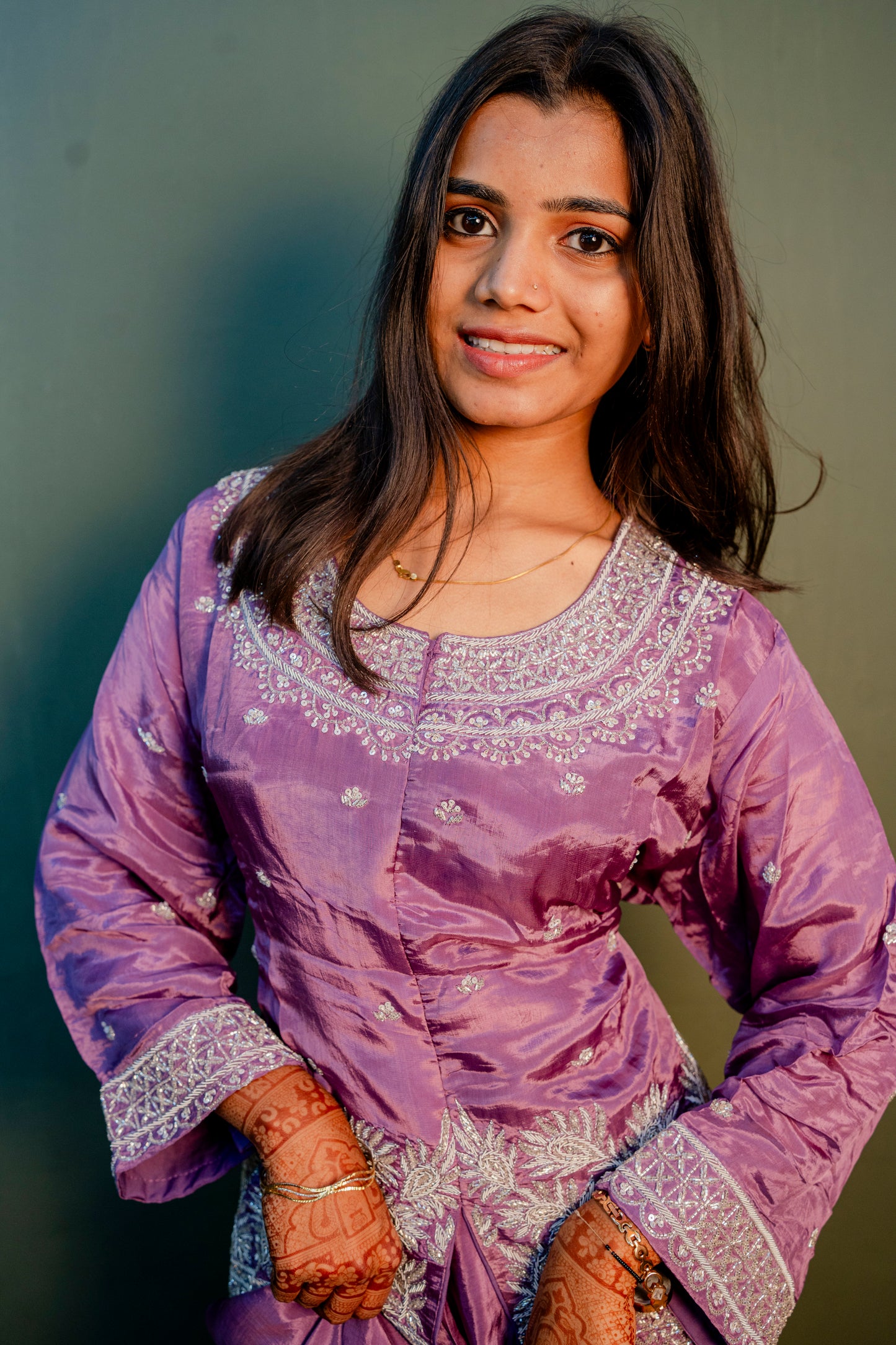 Elegant Purple Thread Work Indo-Western 2-Piece Set