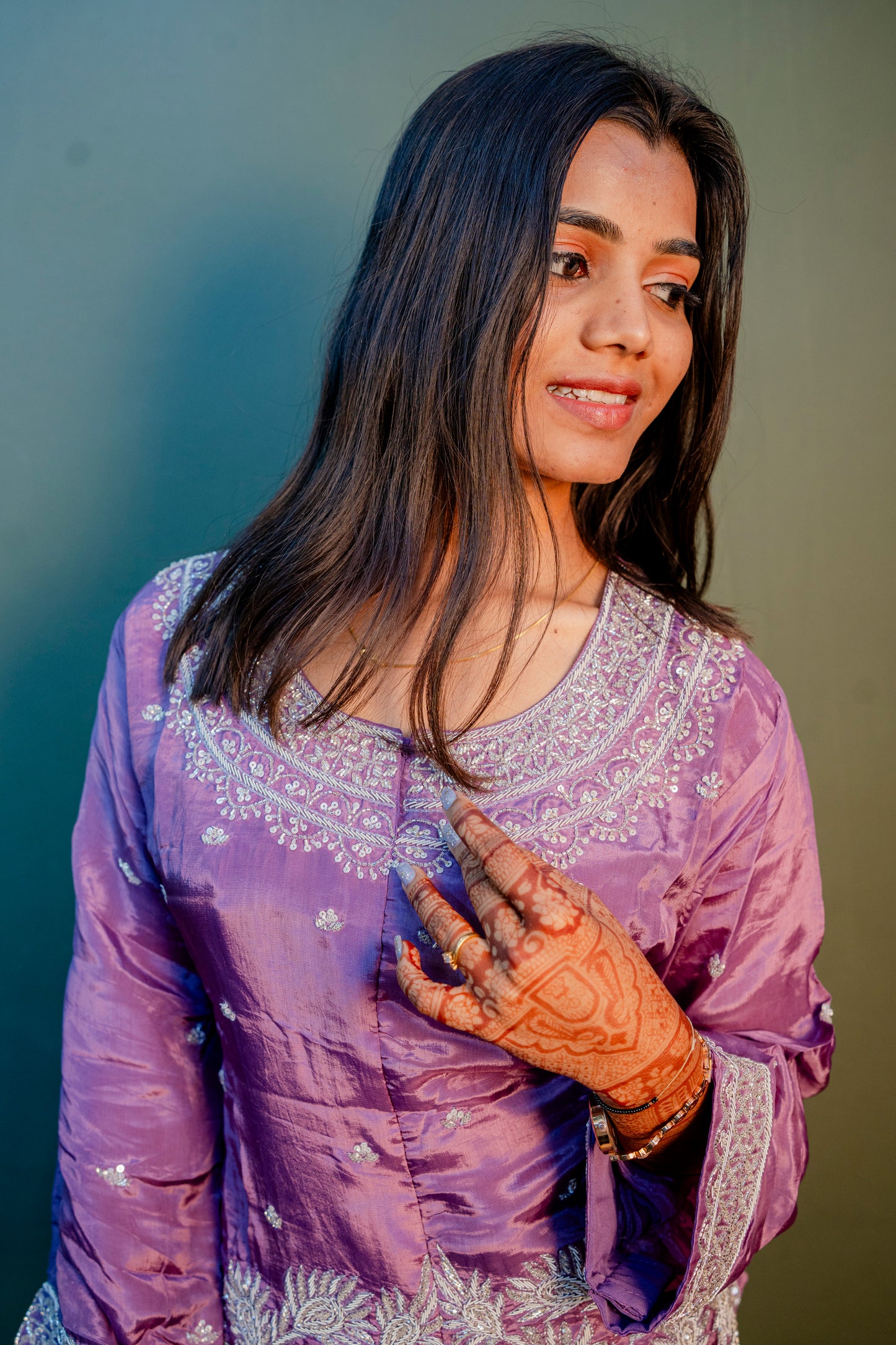 Elegant Purple Thread Work Indo-Western 2-Piece Set