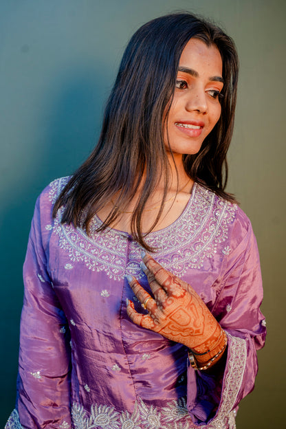 Elegant Purple Thread Work Indo-Western 2-Piece Set