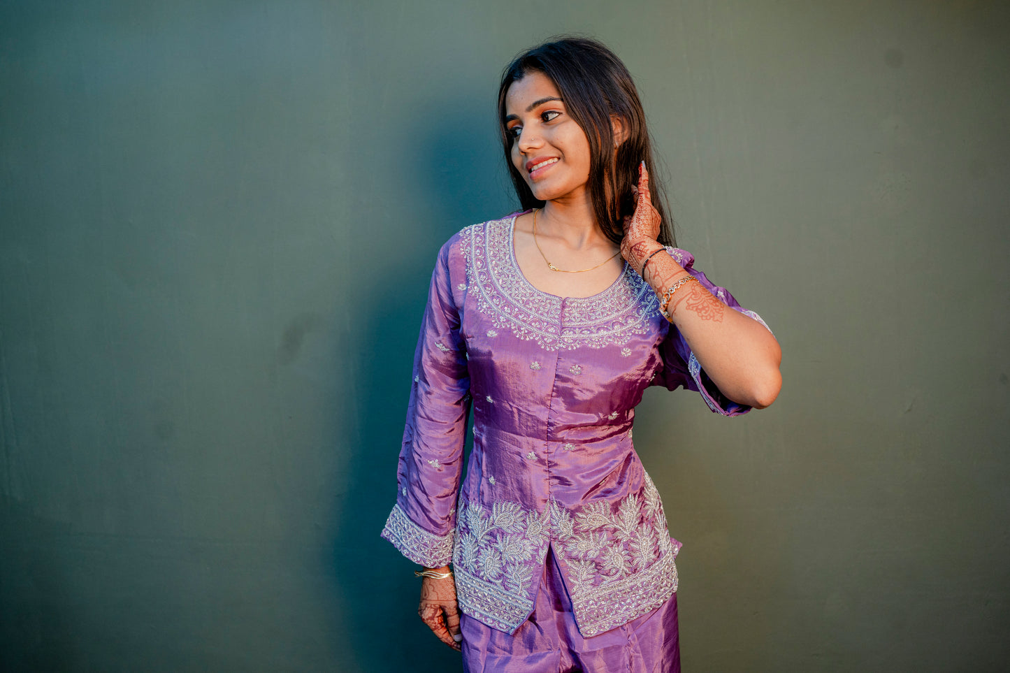 Elegant Purple Thread Work Indo-Western 2-Piece Set