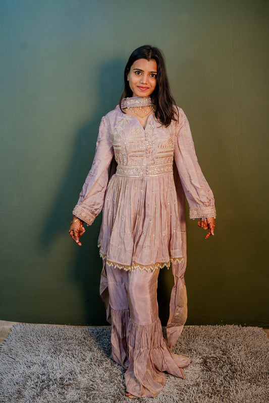 Radiant Purple Thread Work Indo-Western 2-Piece Set