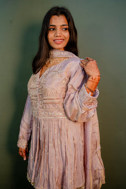 Radiant Purple Thread Work Indo-Western 2-Piece Set