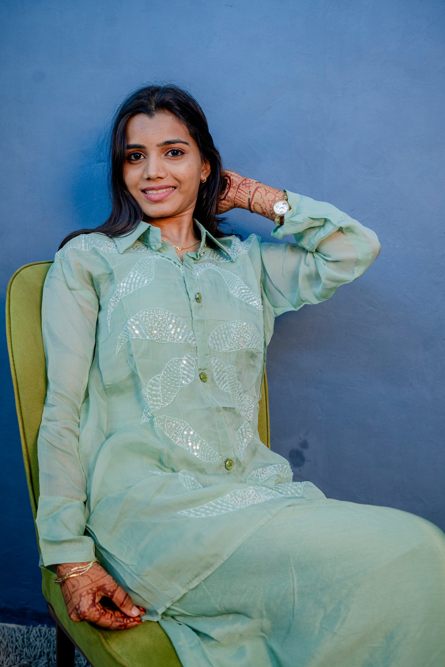Ethereal Mint Green Piping Work Indo-Western 3-Piece Set