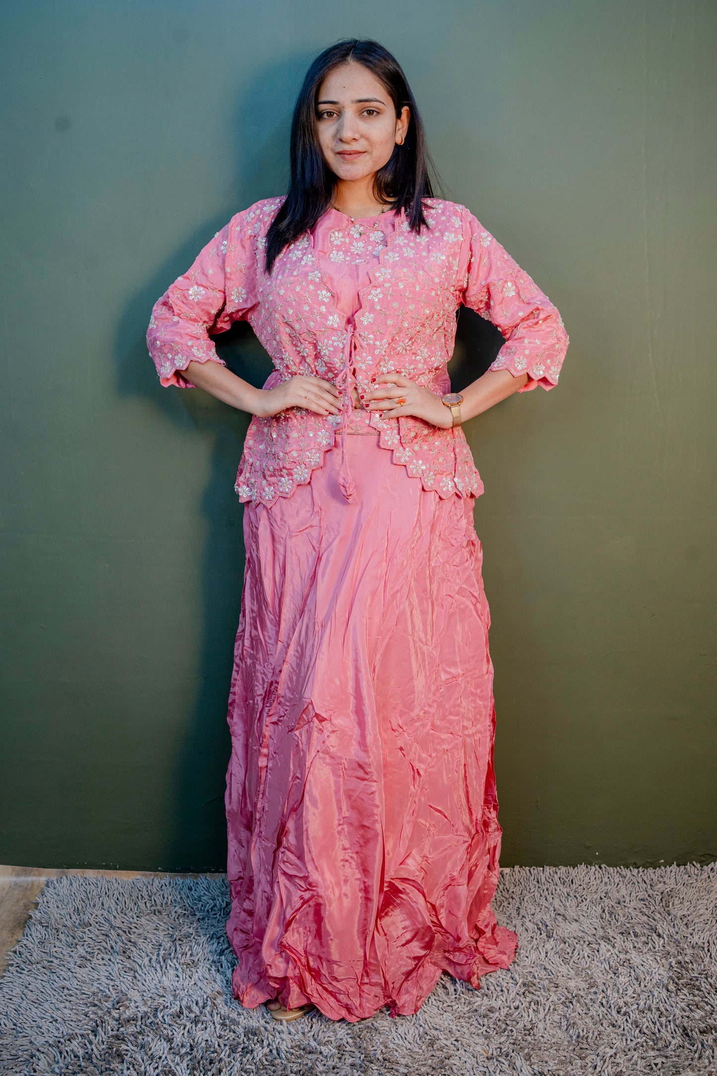 Rose Aura Indo-Western 3-Piece Ensemble
