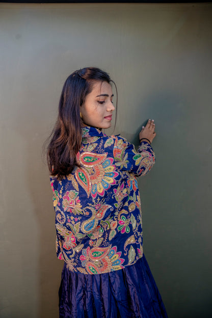 Opulent Blue Piping & Stone Work Indo-Western 3-Piece Set