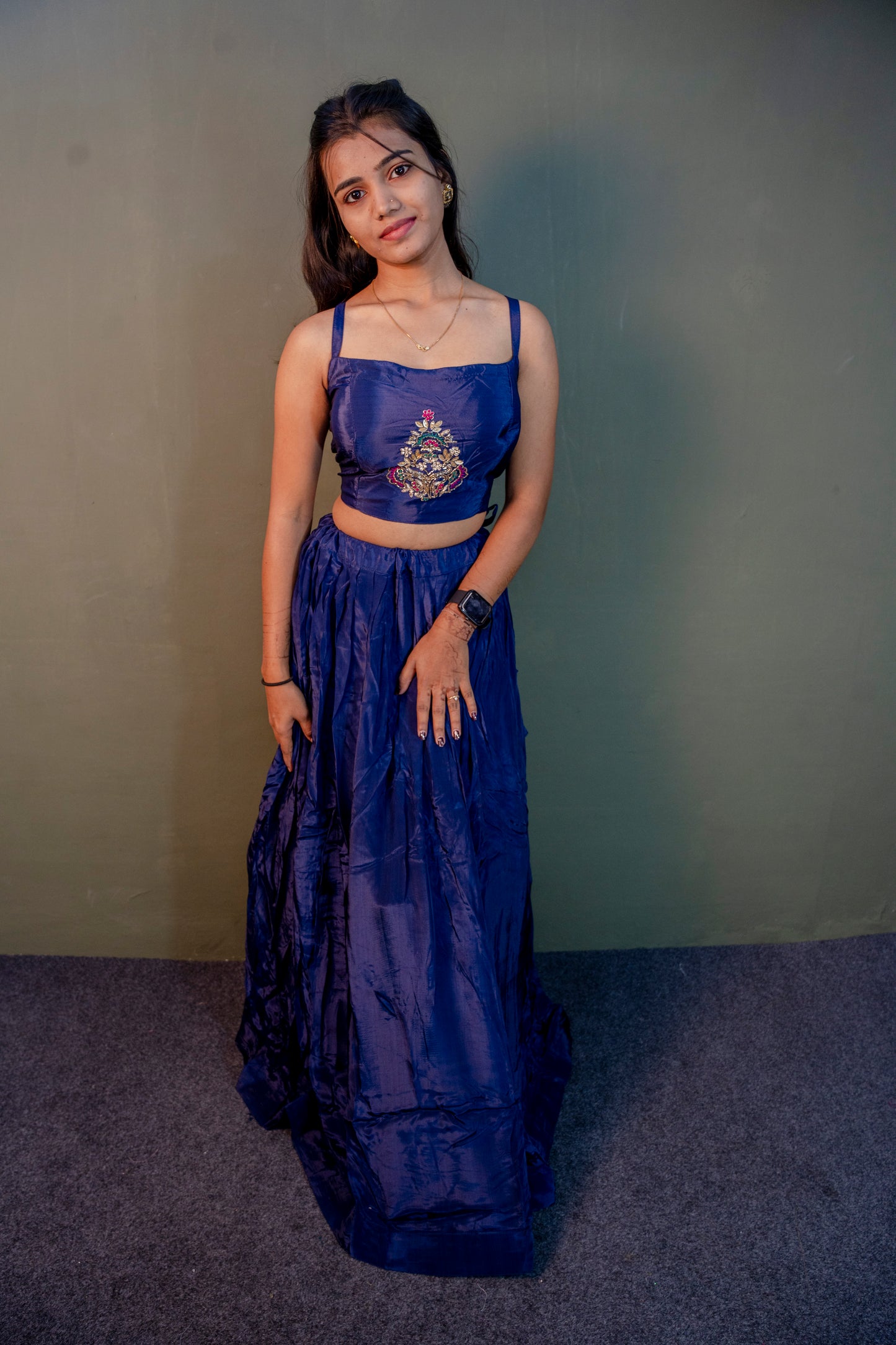 Opulent Blue Piping & Stone Work Indo-Western 3-Piece Set