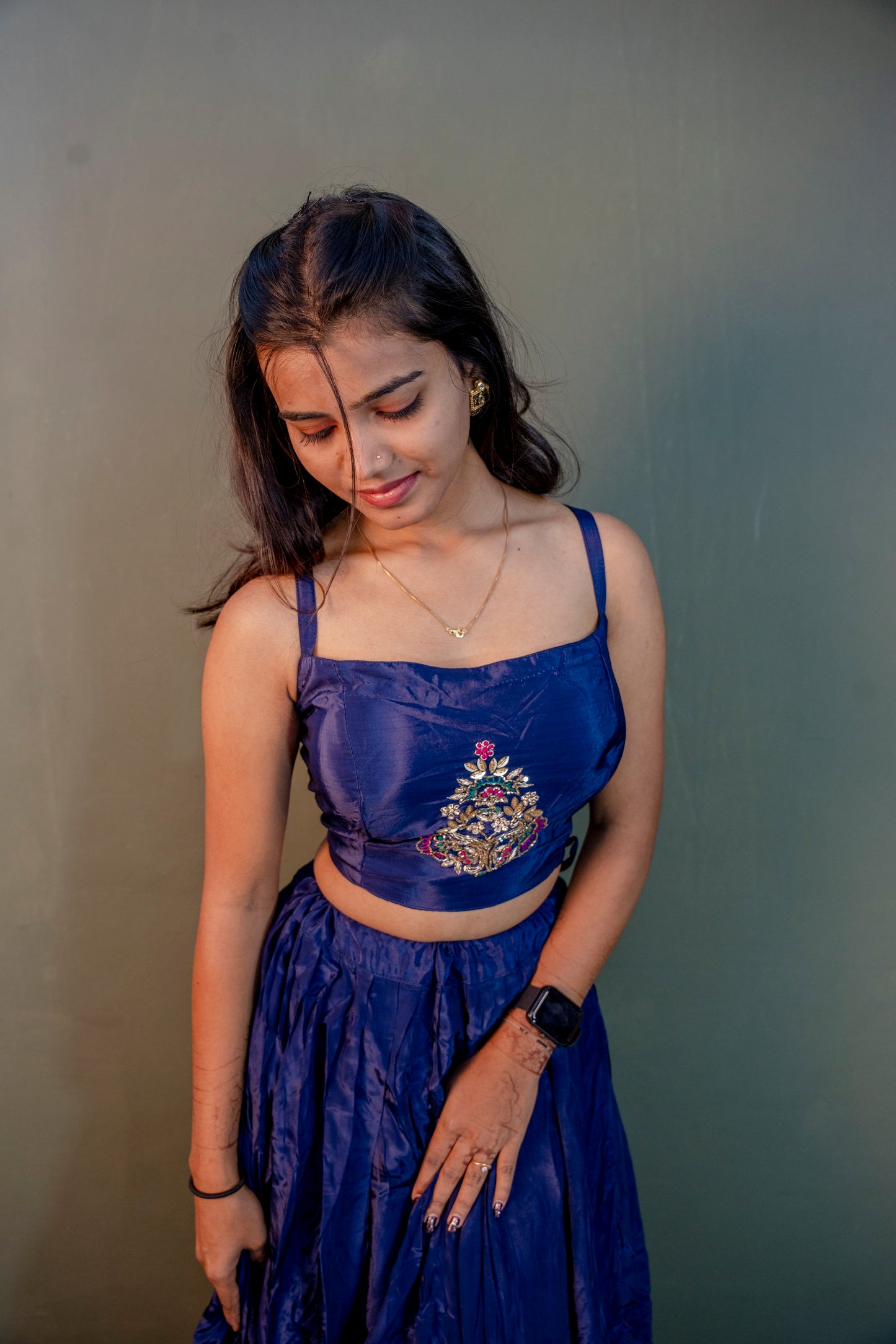 Opulent Blue Piping & Stone Work Indo-Western 3-Piece Set