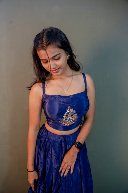 Opulent Blue Piping & Stone Work Indo-Western 3-Piece Set