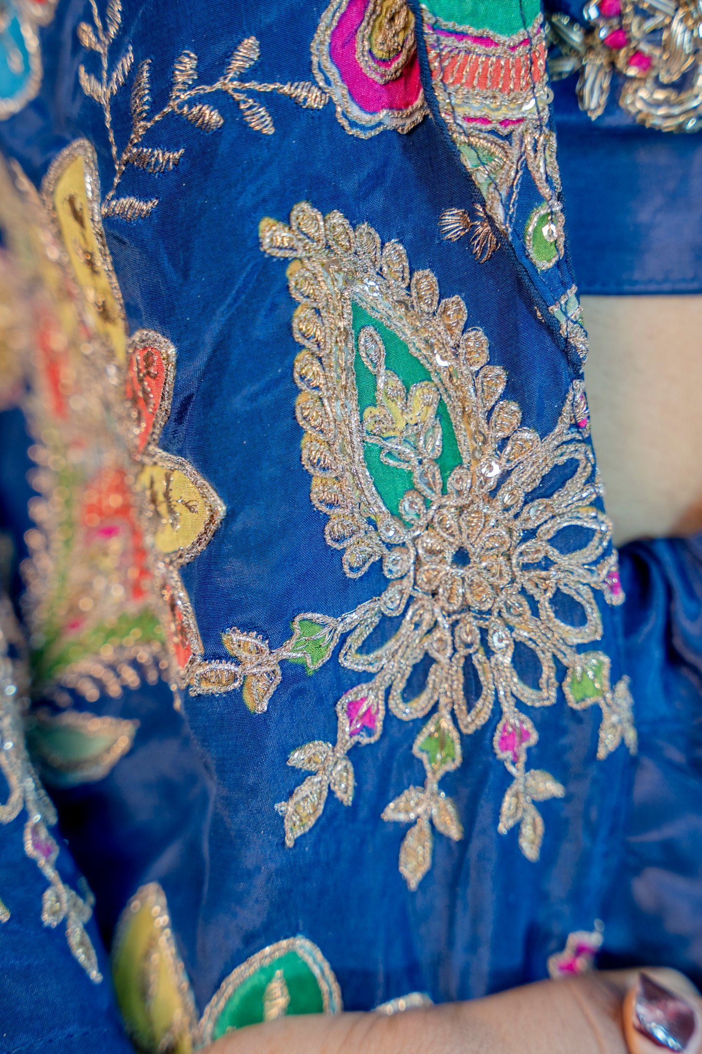 Opulent Blue Piping & Stone Work Indo-Western 3-Piece Set