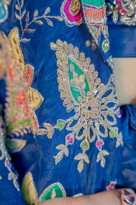 Opulent Blue Piping & Stone Work Indo-Western 3-Piece Set