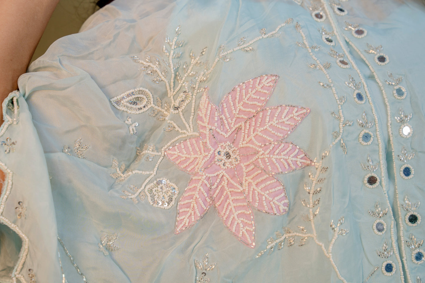 Serene Sky Blue Piping & Stone Work Indo-Western 3-Piece Set