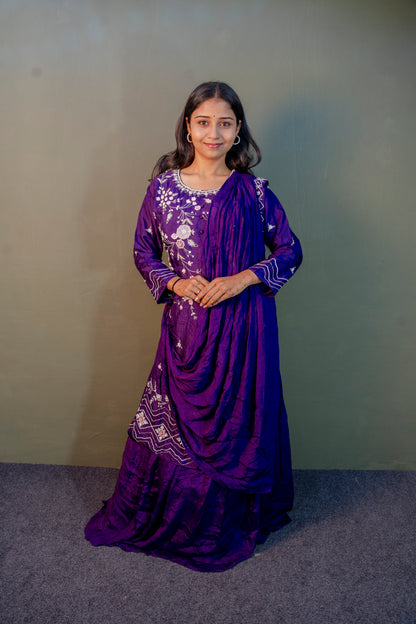 Amethyst Charm Purple Piping & Stone Work Indo-Western 2-Piece Set with Attached Dupatta