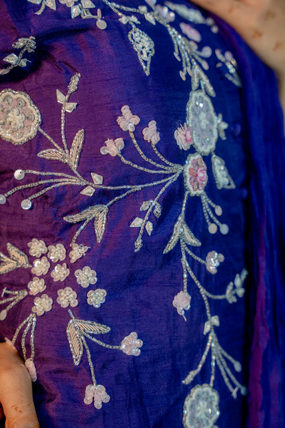 Amethyst Charm Purple Piping & Stone Work Indo-Western 2-Piece Set with Attached Dupatta