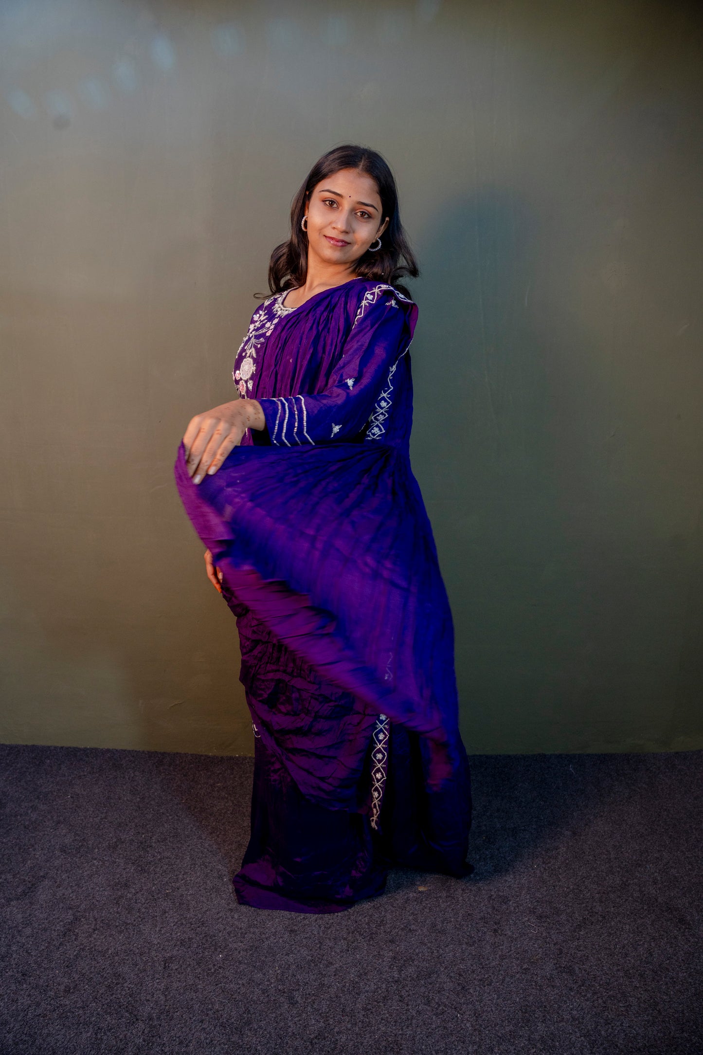 Amethyst Charm Purple Piping & Stone Work Indo-Western 2-Piece Set with Attached Dupatta