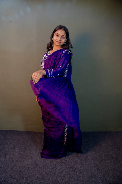 Amethyst Charm Purple Piping & Stone Work Indo-Western 2-Piece Set with Attached Dupatta