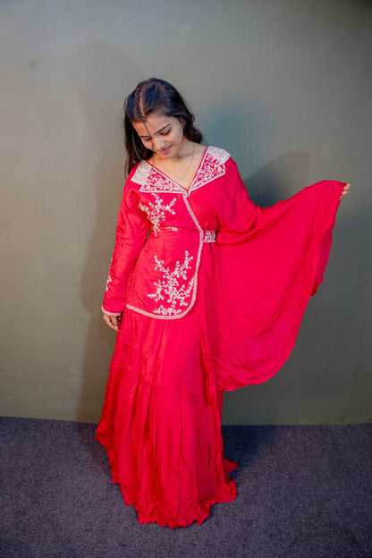 Graceful Baby Pink Piping & Stone Work Indo-Western 2-Piece Set