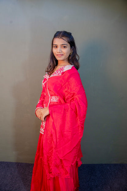 Graceful Baby Pink Piping & Stone Work Indo-Western 2-Piece Set