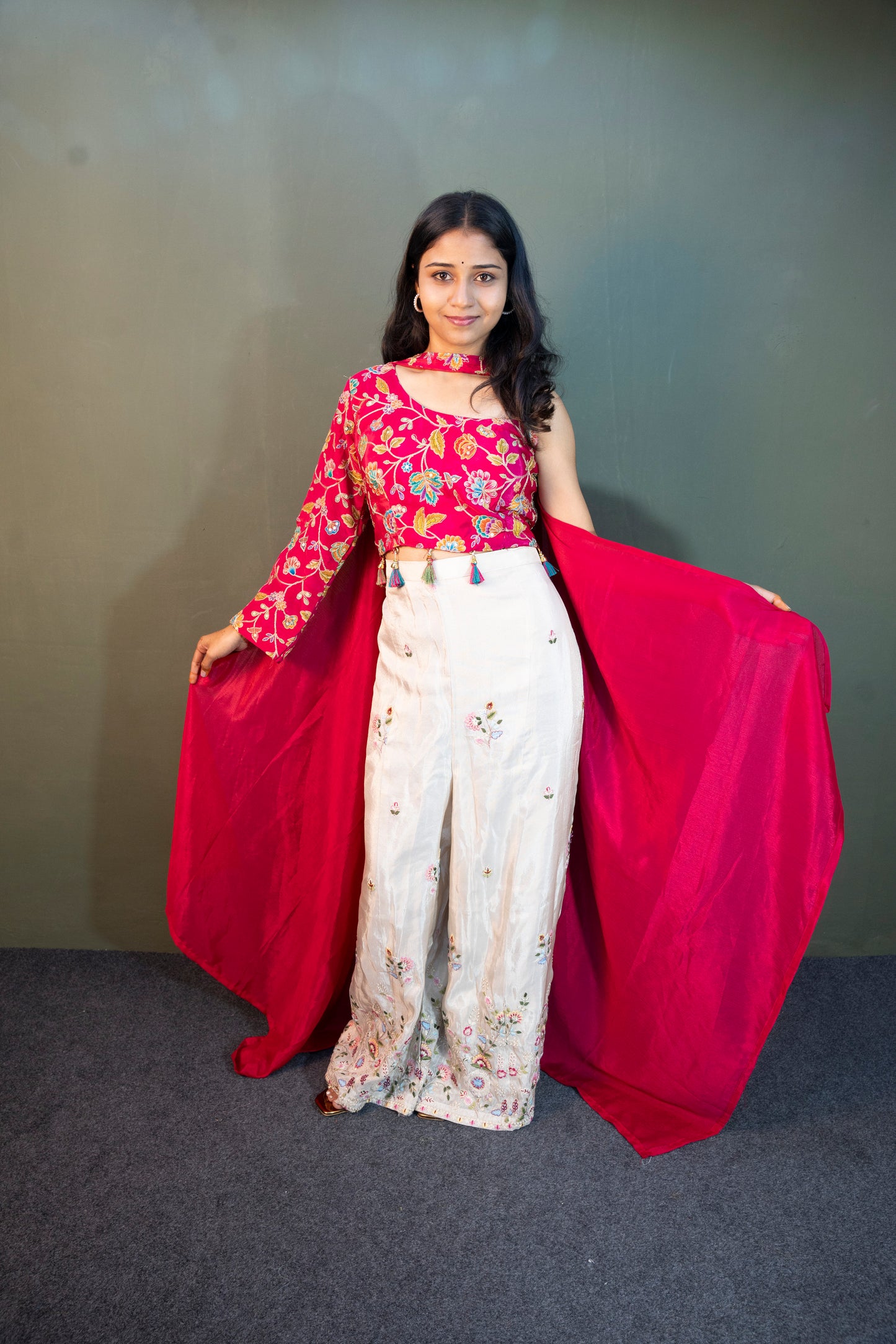 Blush Harmony Pink & Off-White Piping & Stone Work Indo-Western 3-Piece Set