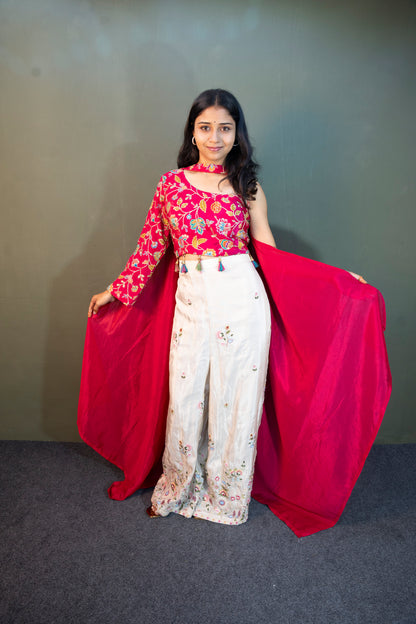 Blush Harmony Pink & Off-White Piping & Stone Work Indo-Western 3-Piece Set