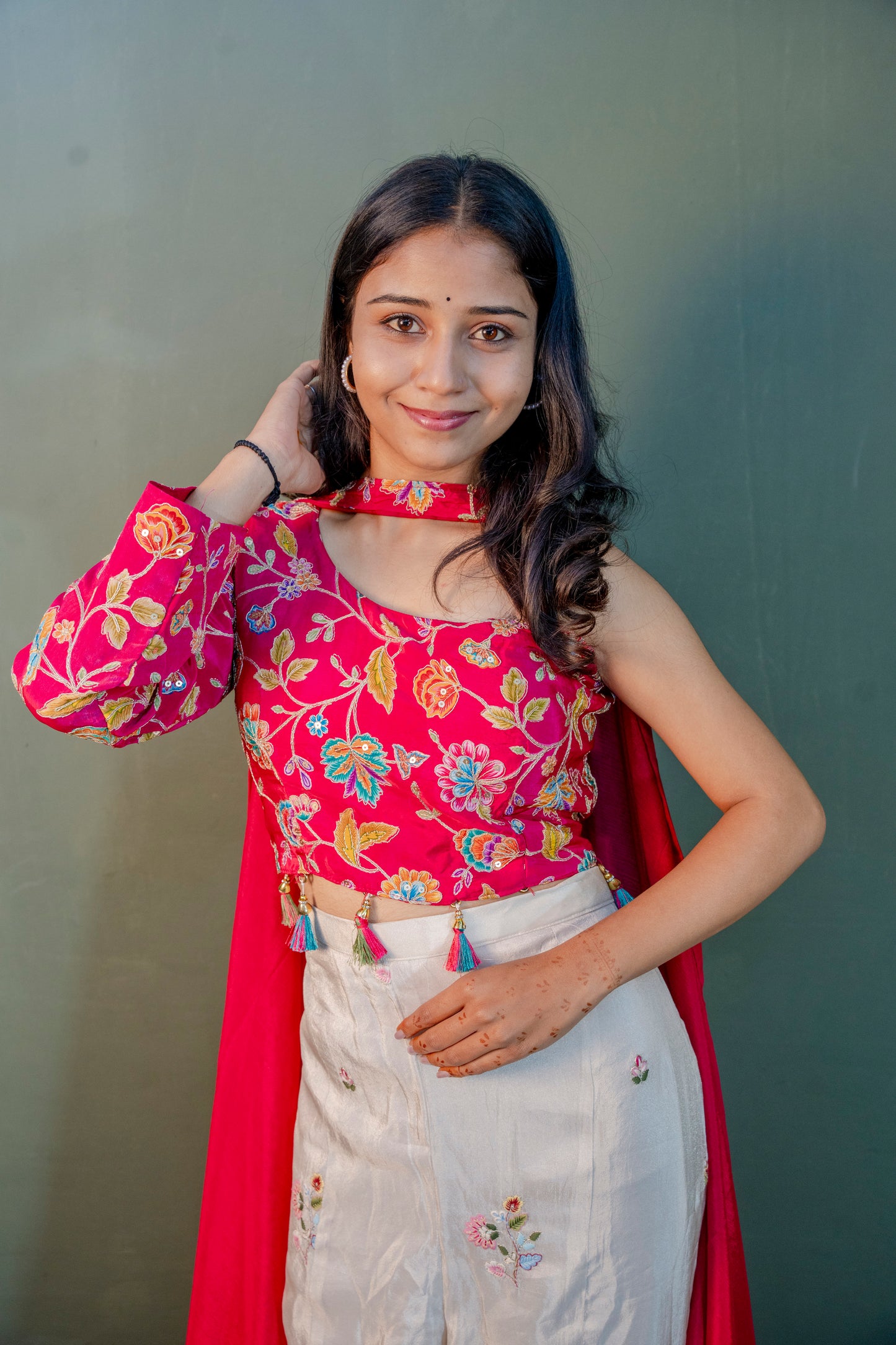 Blush Harmony Pink & Off-White Piping & Stone Work Indo-Western 3-Piece Set