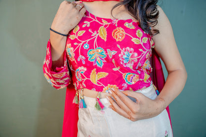 Blush Harmony Pink & Off-White Piping & Stone Work Indo-Western 3-Piece Set