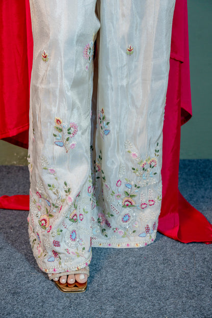 Blush Harmony Pink & Off-White Piping & Stone Work Indo-Western 3-Piece Set