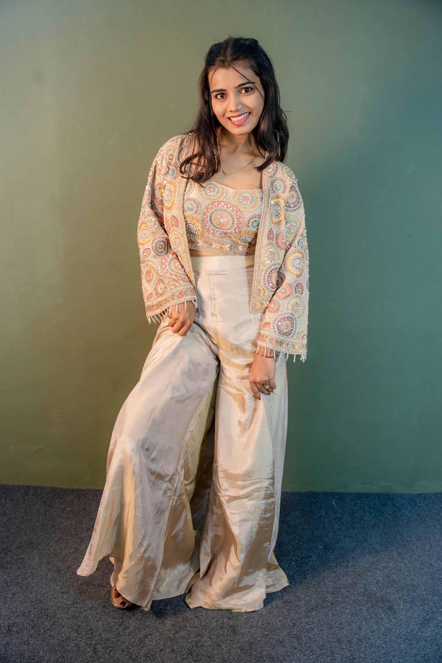 Cream Indo-Western 3-Piece Set