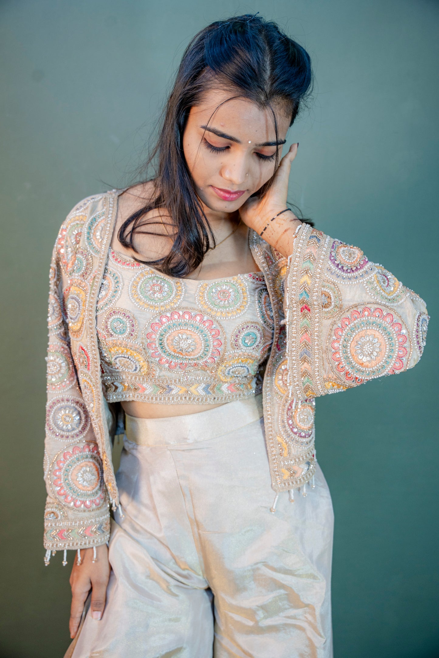 Cream Indo-Western 3-Piece Set