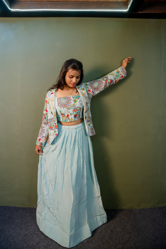 Sky Blue Indo-Western 3-Piece Set