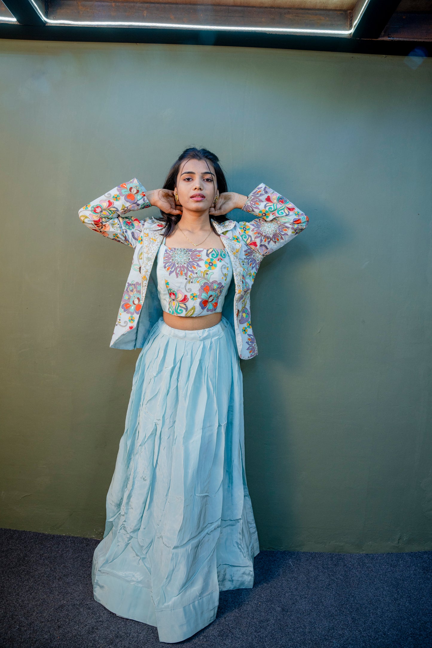 Sky Blue Indo-Western 3-Piece Set